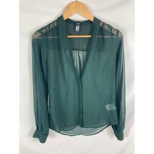 Express Green Semi Sheer Button Down Shirt Size XS